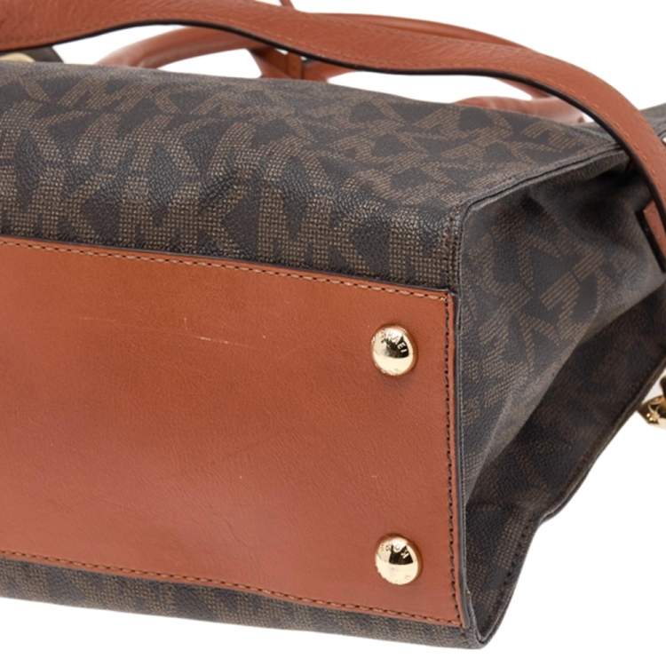Pre Owned MICHAEL Michael Kors Brown Signature Coated Canvas and Leather Large Hamilton North South Tote