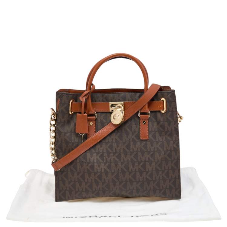 Pre Owned MICHAEL Michael Kors Brown Signature Coated Canvas and Leather Large Hamilton North South Tote