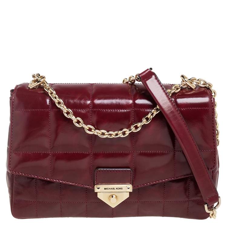 Buy the Michael Kors Quilted Pattern Wine Red Shoulder Bag Purse Gold Chain