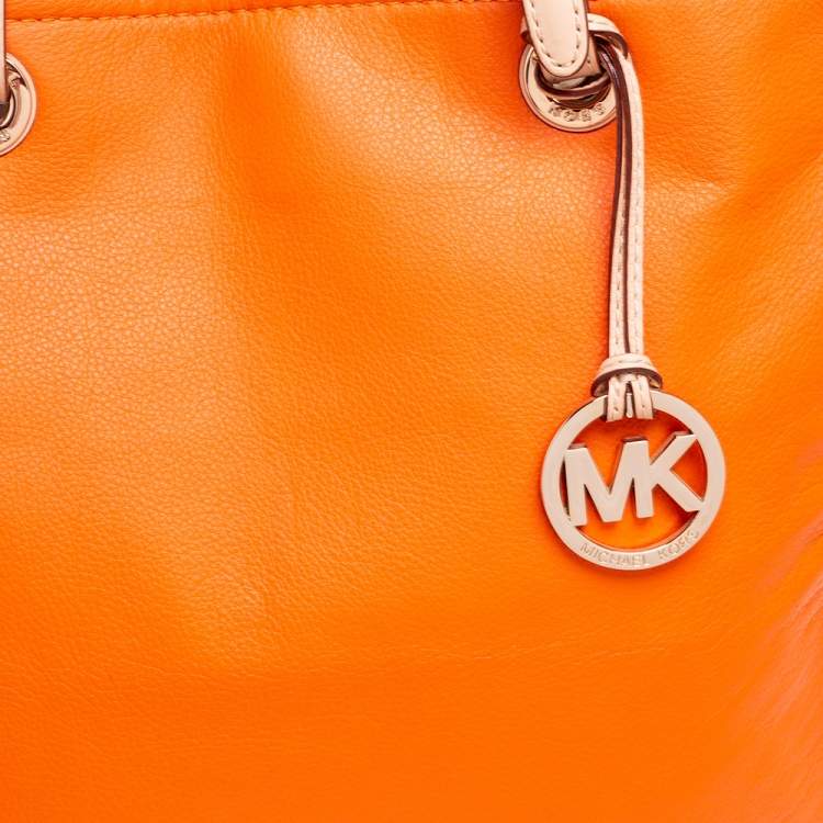 Pre Owned MICHAEL Michael Kors Orange Leather Large Jet Set Tote