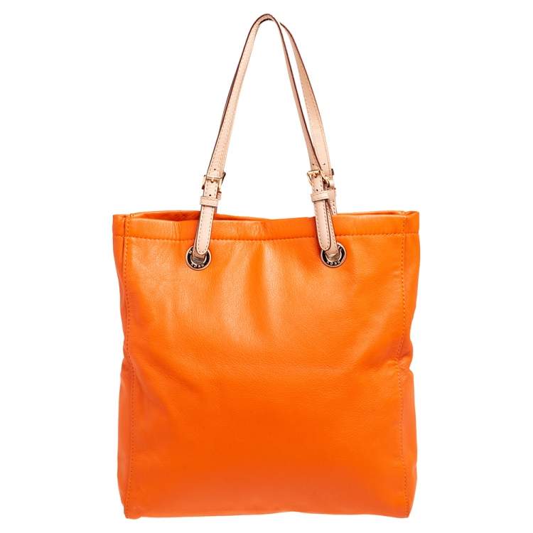 Pre Owned MICHAEL Michael Kors Orange Leather Large Jet Set Tote