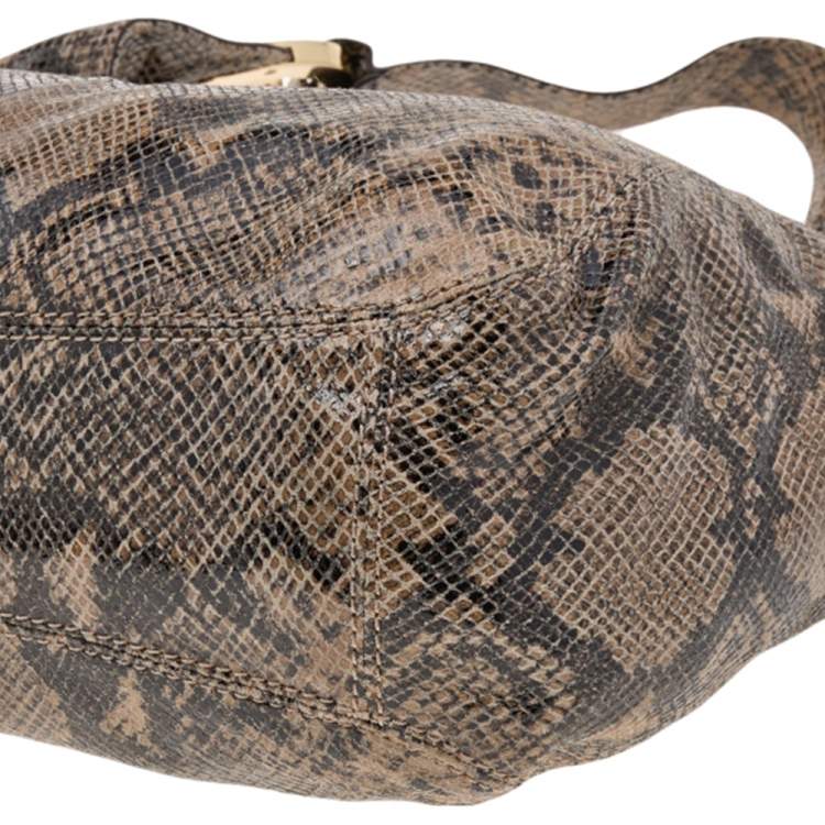 Pre Owned MICHAEL Michael Kors Brown Python Embossed Leather Hobo