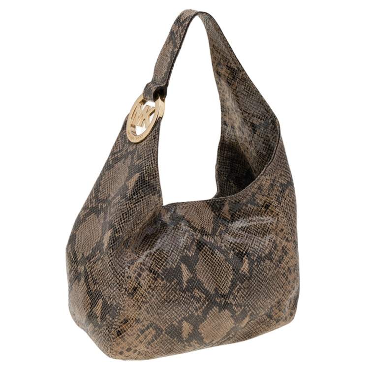Pre Owned MICHAEL Michael Kors Brown Python Embossed Leather Hobo