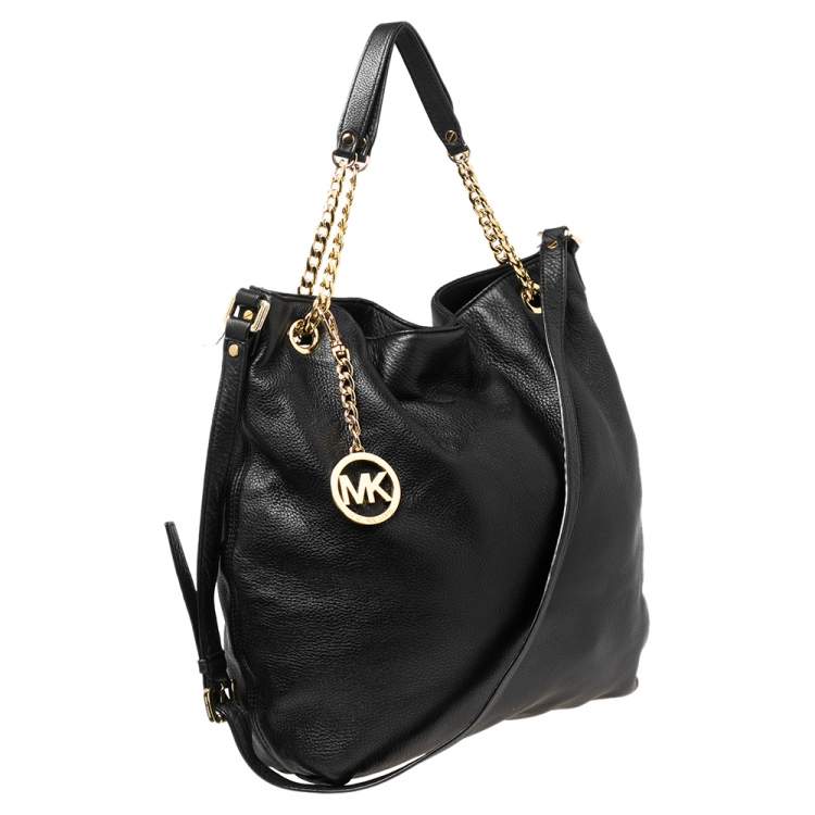 Pre Owned MICHAEL Michael Kors Black Soft Leather Jet Set Chain Hobo