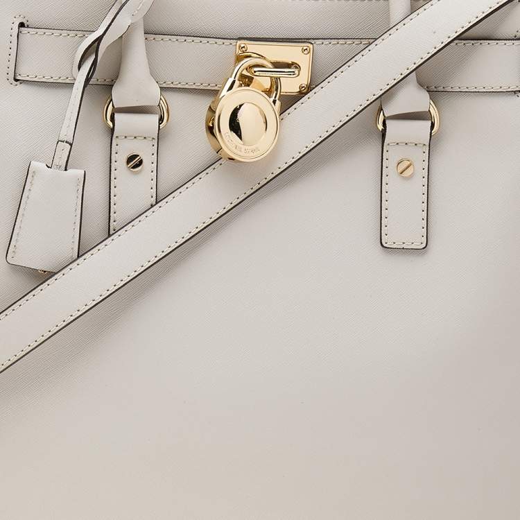 Pre Owned MICHAEL Michael Kors Off White Leather Large Hamilton North South Tote