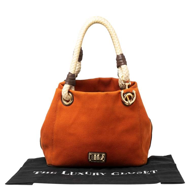 Pre Owned MICHAEL Michael Kors Orange/Brown Canvas Marina Anchor Grab Tote   