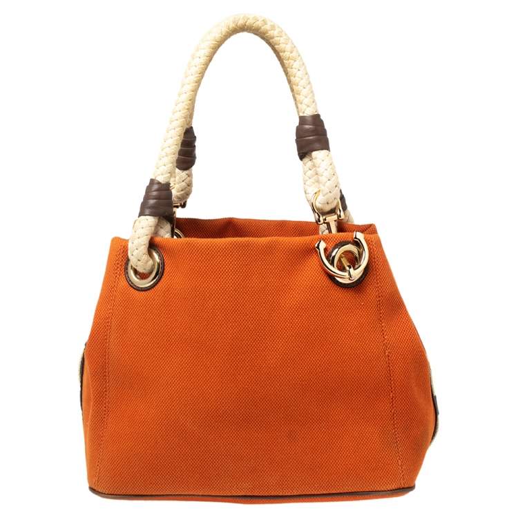 Pre Owned MICHAEL Michael Kors Orange/Brown Canvas Marina Anchor Grab Tote   