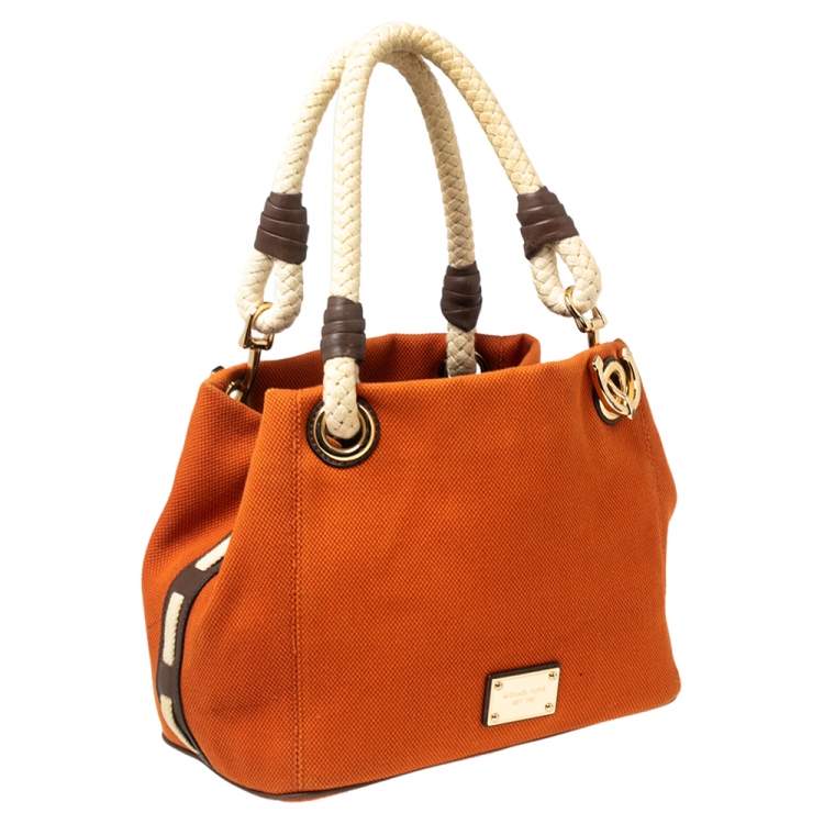 Pre Owned MICHAEL Michael Kors Orange/Brown Canvas Marina Anchor Grab Tote   
