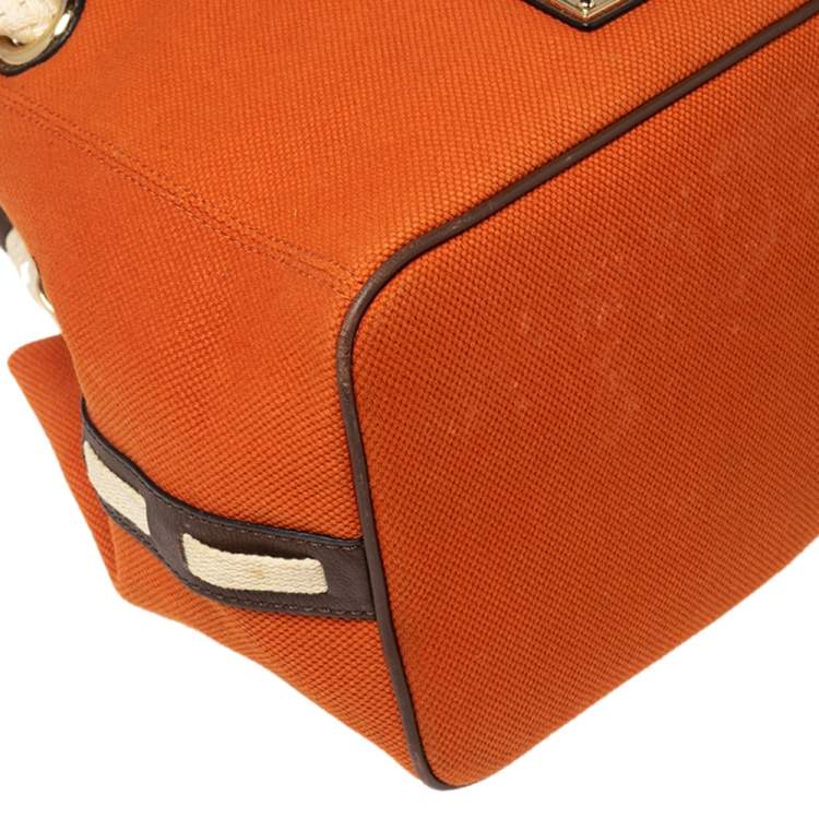 Pre Owned MICHAEL Michael Kors Orange/Brown Canvas Marina Anchor Grab Tote   