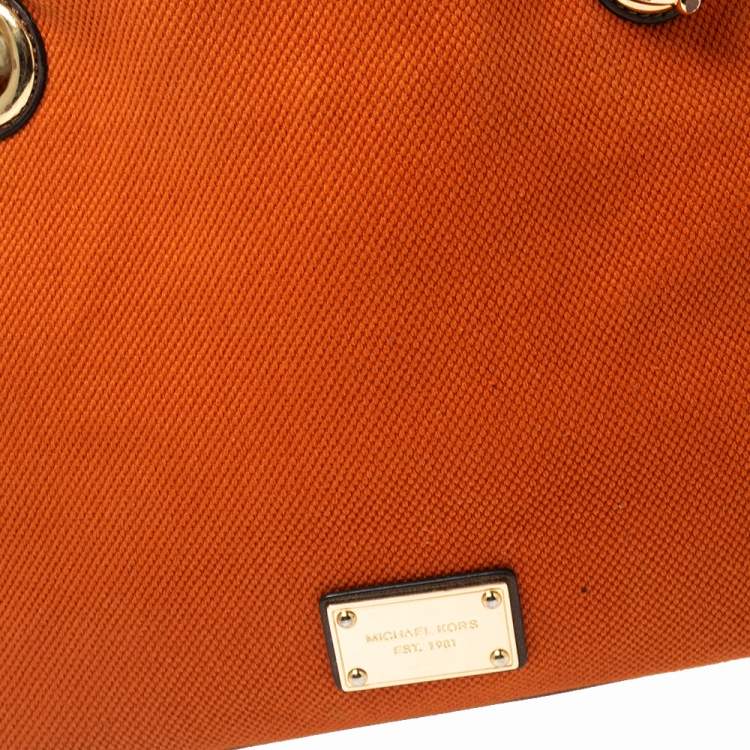 Pre Owned MICHAEL Michael Kors Orange/Brown Canvas Marina Anchor Grab Tote   