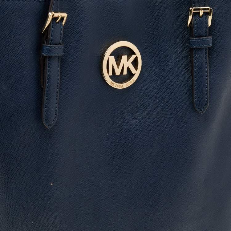 Pre Owned MICHAEL Michael Kors Navy Blue Saffiano Leather Large Jet Set Tote