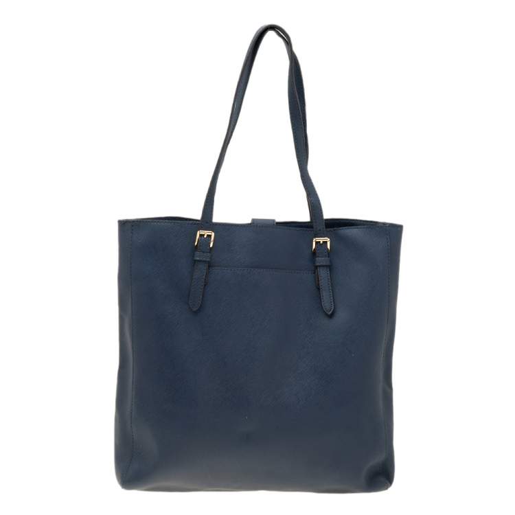 Pre Owned MICHAEL Michael Kors Navy Blue Saffiano Leather Large Jet Set Tote