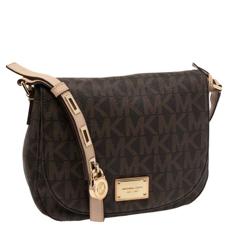 Pre Owned MICHAEL Michael Kors Brown Signature Coated Canvas Shoulder Bag