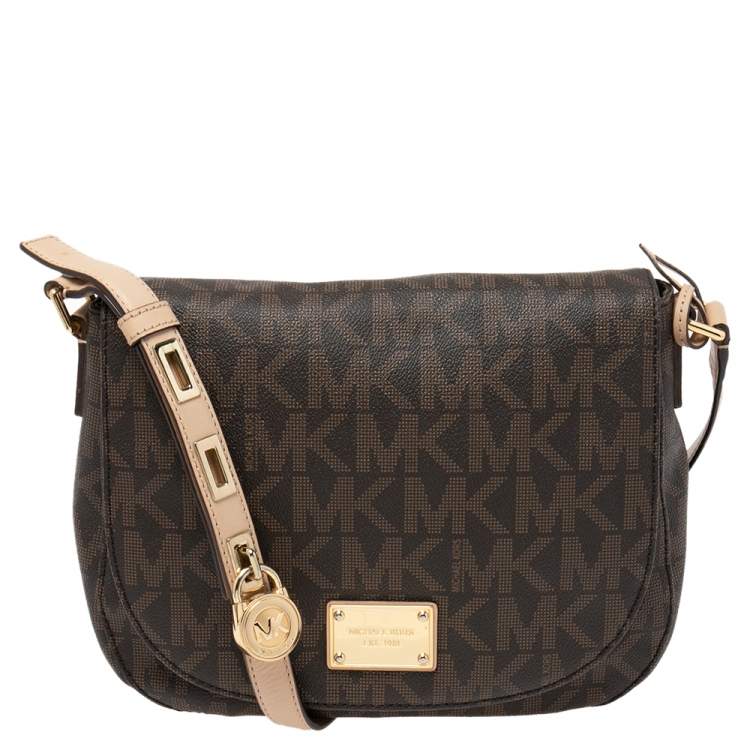 MICHAEL Michael Kors Brown Signature Coated Canvas Shoulder Bag MICHAEL ...