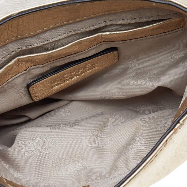 Pre Owned MICHAEL Michael Kors Gold Leather Bridgette Crossbody Bag