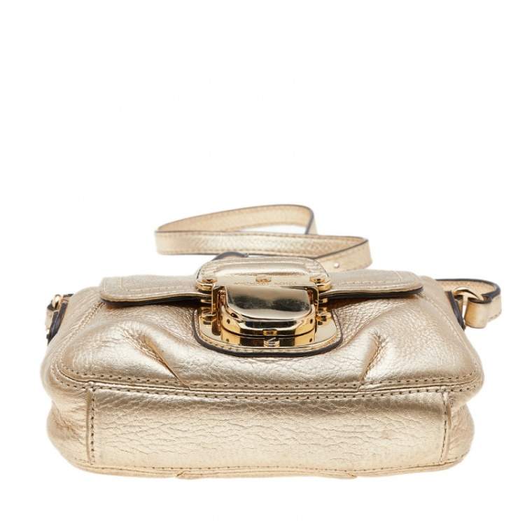 Pre Owned MICHAEL Michael Kors Gold Leather Bridgette Crossbody Bag