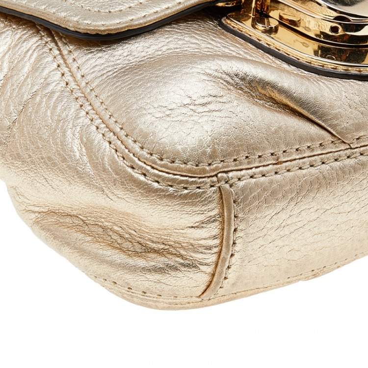 Pre Owned MICHAEL Michael Kors Gold Leather Bridgette Crossbody Bag