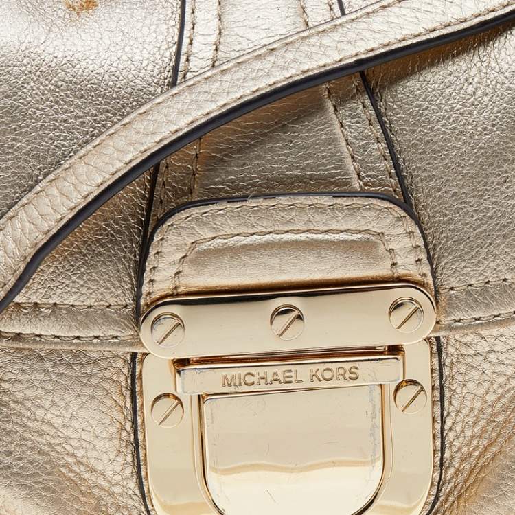 Pre Owned MICHAEL Michael Kors Gold Leather Bridgette Crossbody Bag