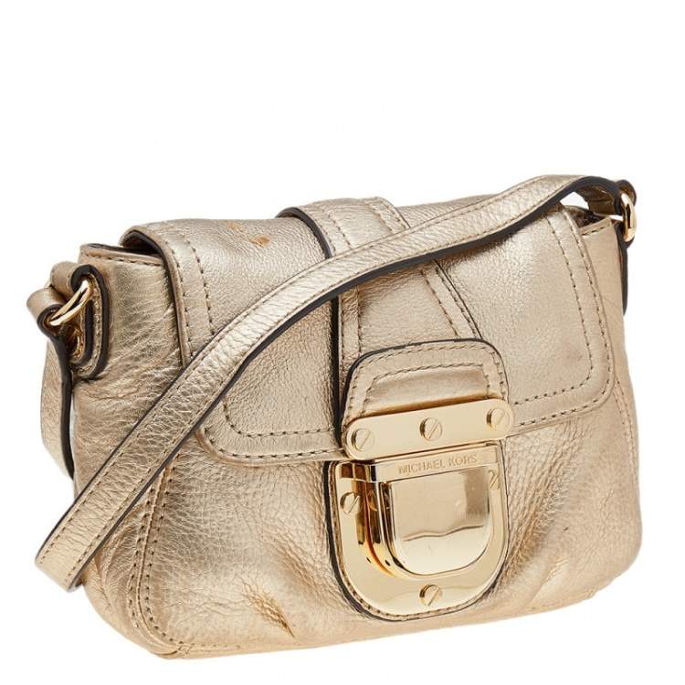 Pre Owned MICHAEL Michael Kors Gold Leather Bridgette Crossbody Bag