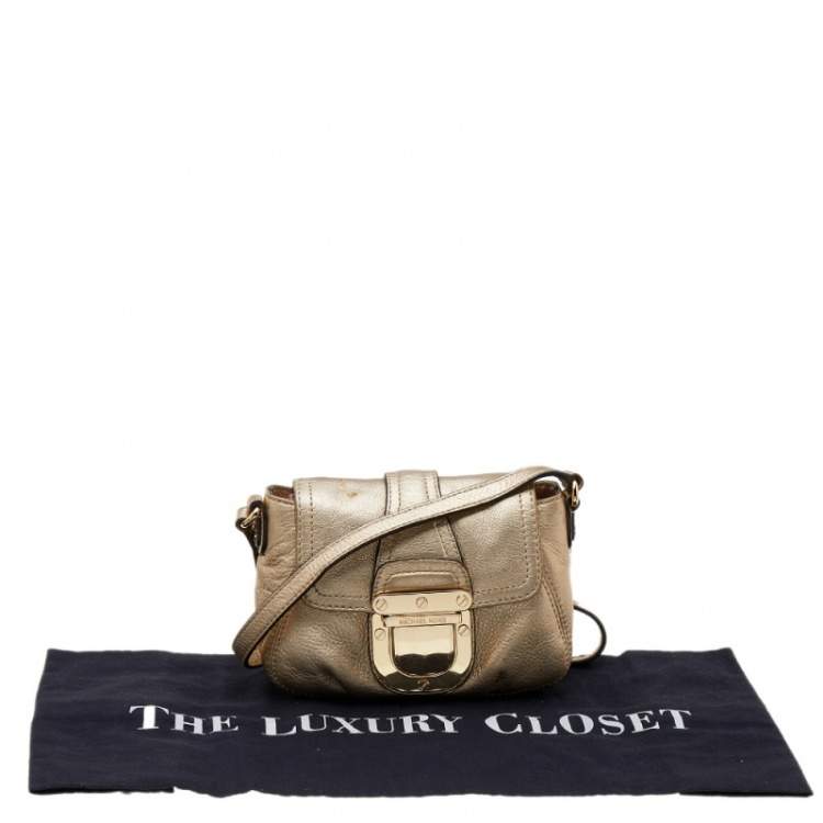 Pre Owned MICHAEL Michael Kors Gold Leather Bridgette Crossbody Bag