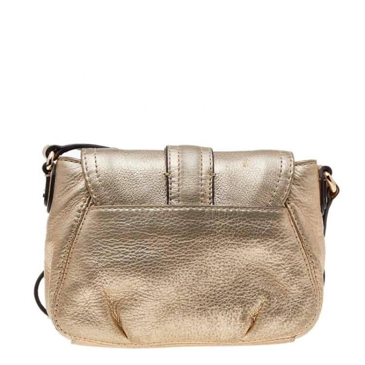Pre Owned MICHAEL Michael Kors Gold Leather Bridgette Crossbody Bag