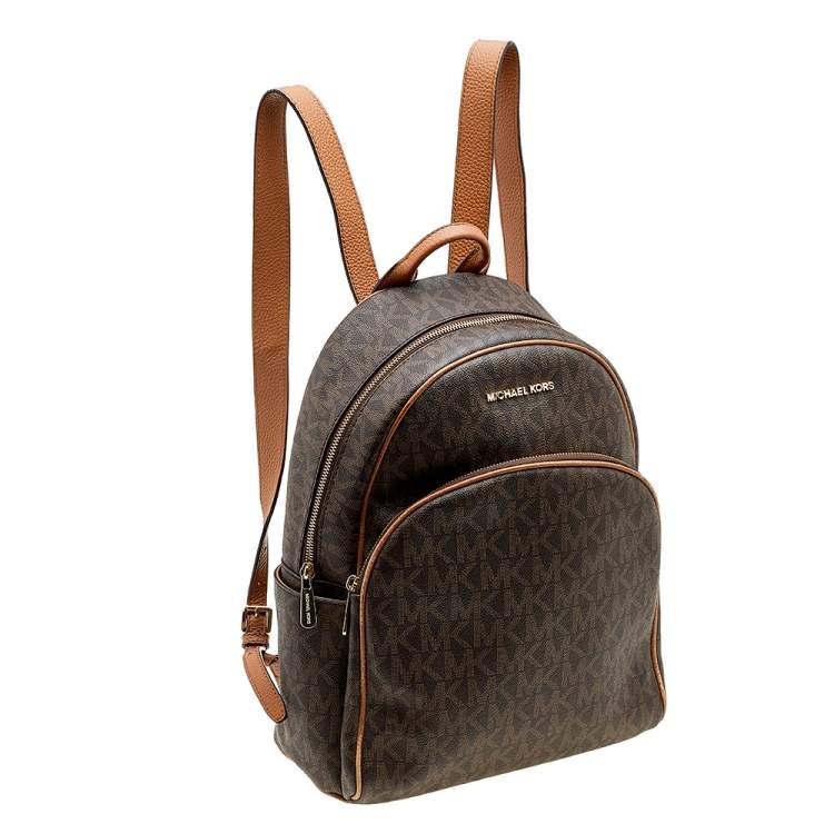 Pre Owned MICHAEL Michael Kors Brown Signature Coated Canvas and Leather Large Abbey Backpack