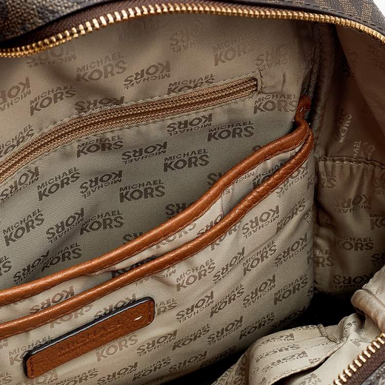 Pre Owned MICHAEL Michael Kors Brown Signature Coated Canvas and Leather Large Abbey Backpack