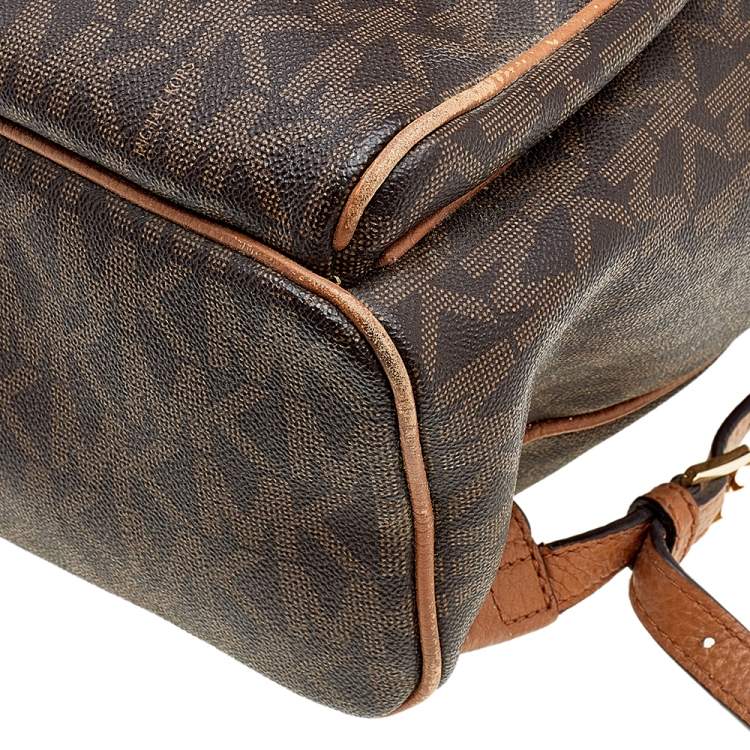 Pre Owned MICHAEL Michael Kors Brown Signature Coated Canvas and Leather Large Abbey Backpack