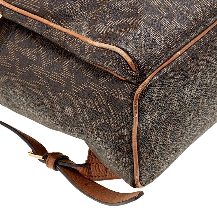 Pre Owned MICHAEL Michael Kors Brown Signature Coated Canvas and Leather Large Abbey Backpack