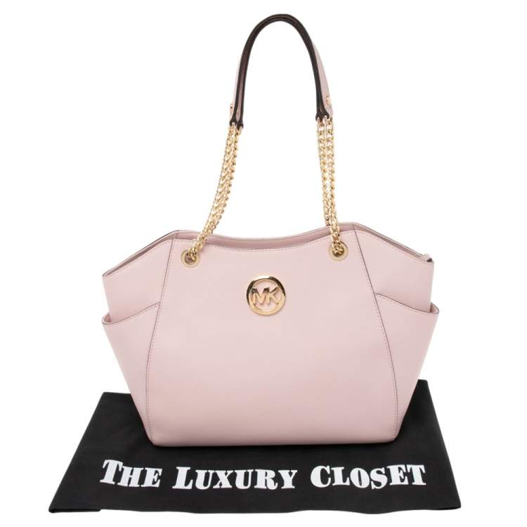 Pre Owned MICHAEL Michael Kors Pink Saffiano Leather Jet Set Travel Chain Tote