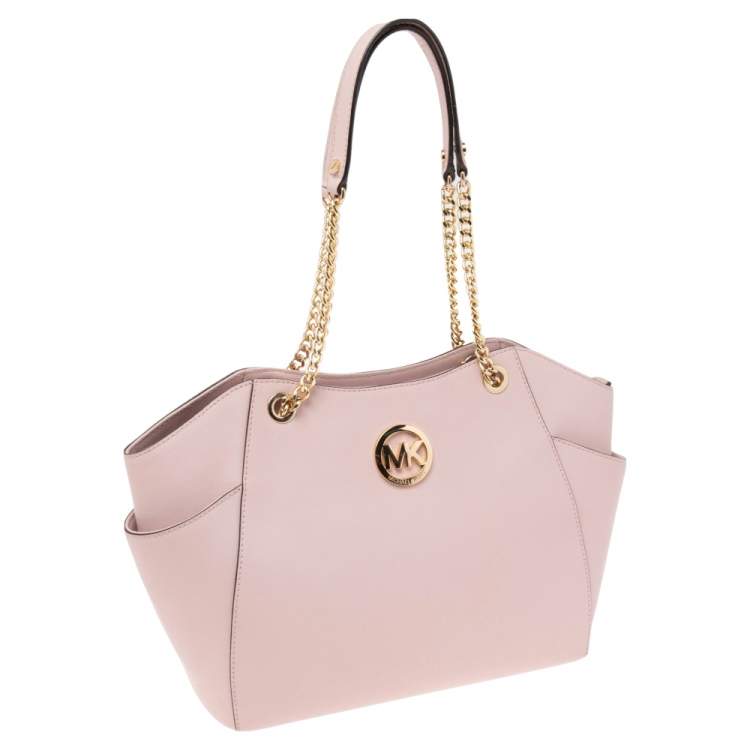 Pre Owned MICHAEL Michael Kors Pink Saffiano Leather Jet Set Travel Chain Tote