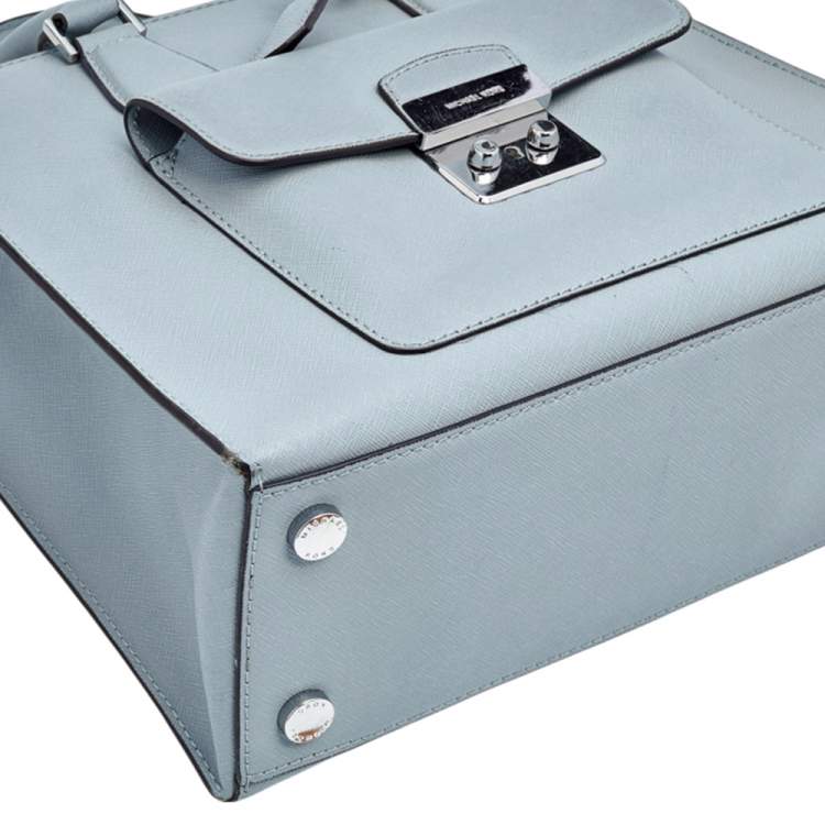 Pre Owned MICHAEL Michael Kors Light Grey Saffiano Leather Medium Bridgette Tote