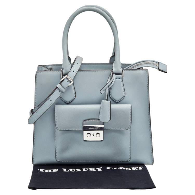 Pre Owned MICHAEL Michael Kors Light Grey Saffiano Leather Medium Bridgette Tote