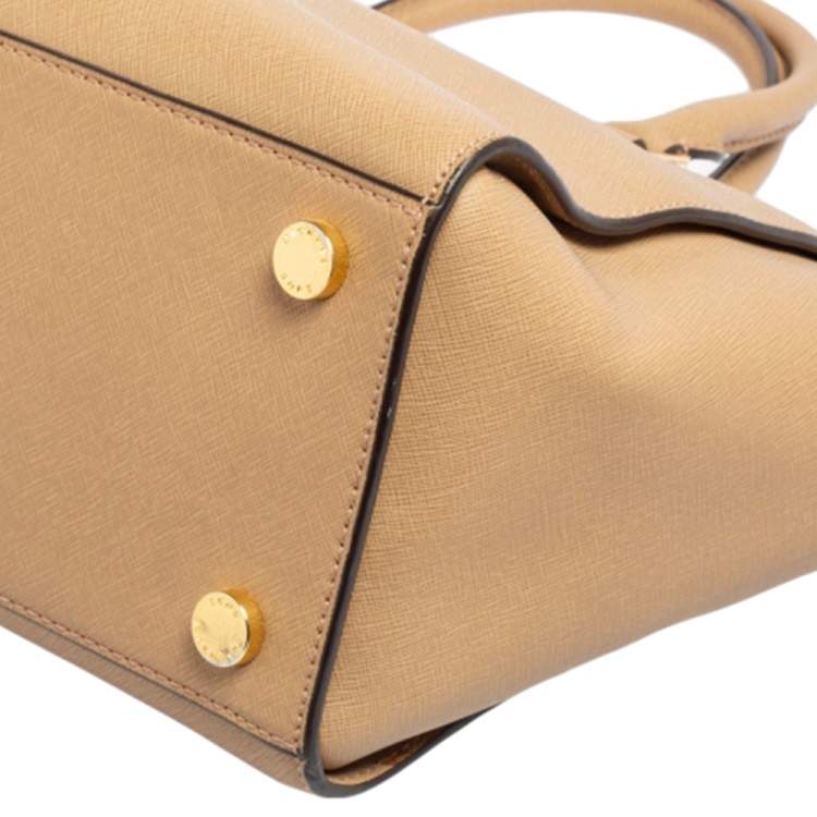 Pre Owned MICHAEL Michael Kors Beige Saffiano Leather Large Selma Satchel
