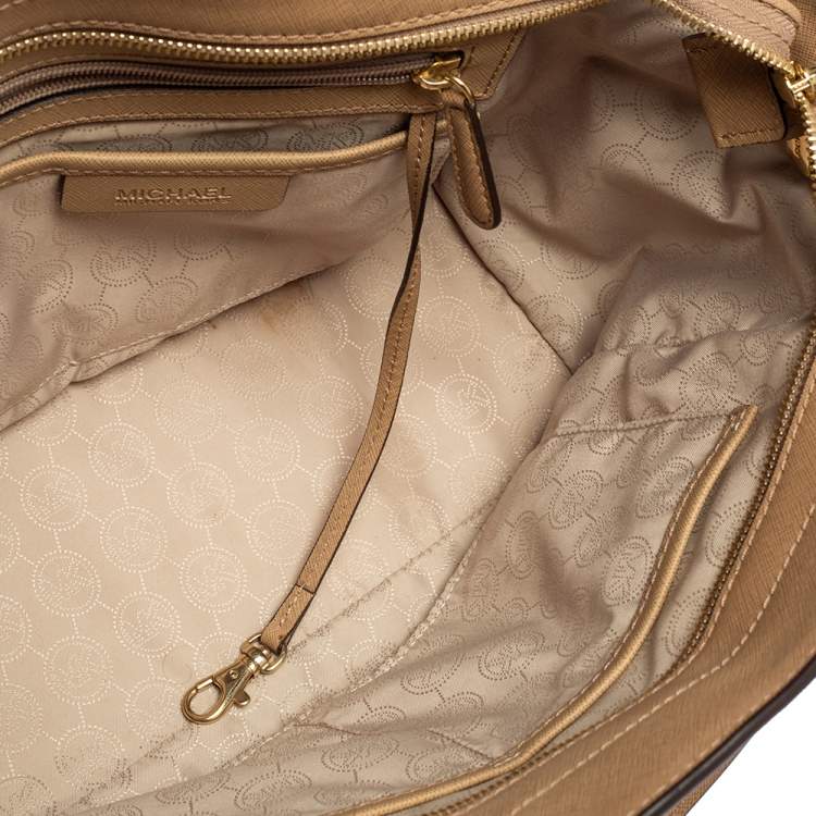 Pre Owned MICHAEL Michael Kors Beige Saffiano Leather Large Selma Satchel