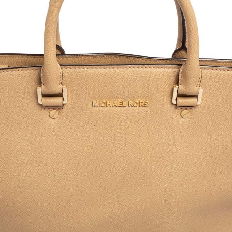 Pre Owned MICHAEL Michael Kors Beige Saffiano Leather Large Selma Satchel