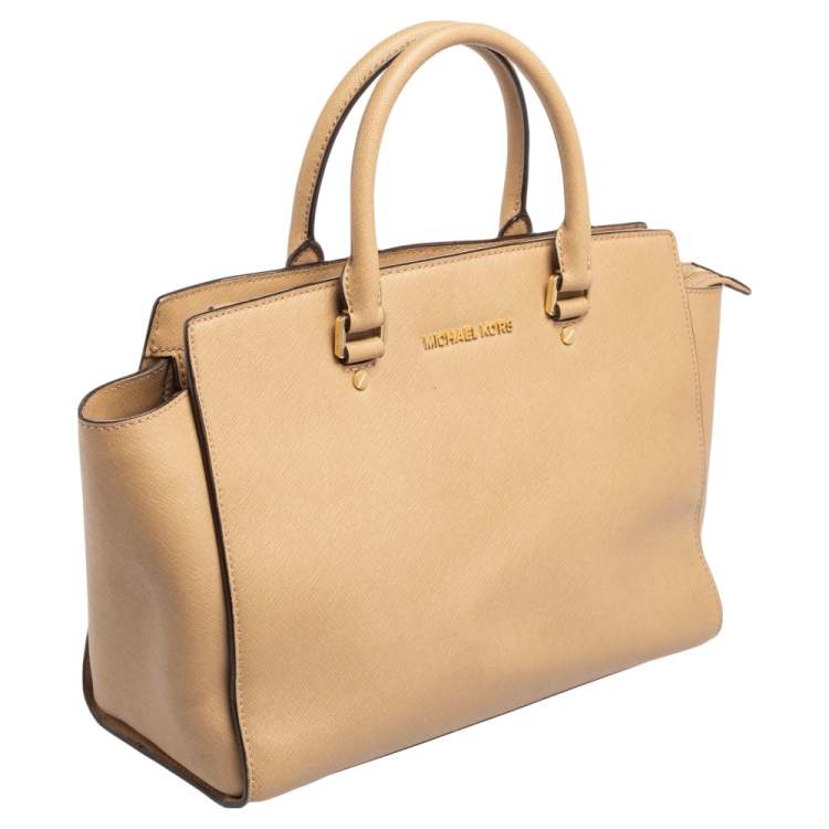 Pre Owned MICHAEL Michael Kors Beige Saffiano Leather Large Selma Satchel