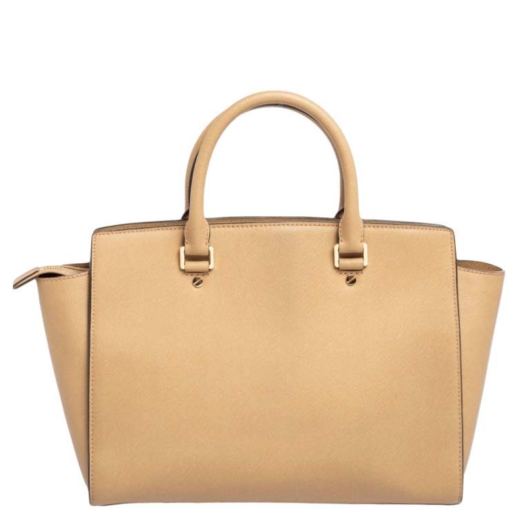 Pre Owned MICHAEL Michael Kors Beige Saffiano Leather Large Selma Satchel