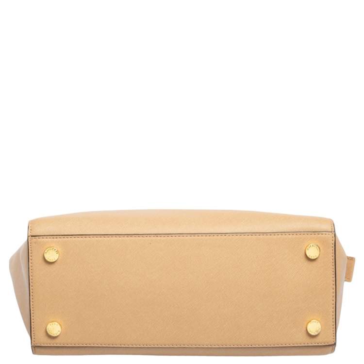 Pre Owned MICHAEL Michael Kors Beige Saffiano Leather Large Selma Satchel