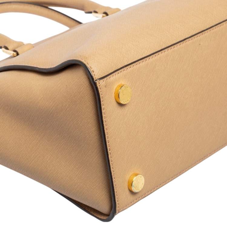 Pre Owned MICHAEL Michael Kors Beige Saffiano Leather Large Selma Satchel