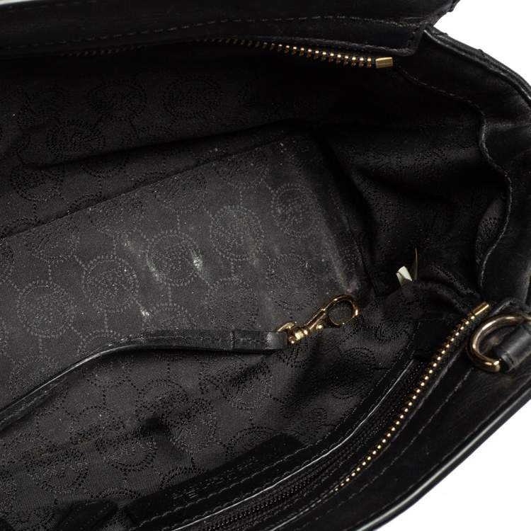 Pre Owned MICHAEL Michael Kors White/Black Leather Small Selma Shoulder Bag