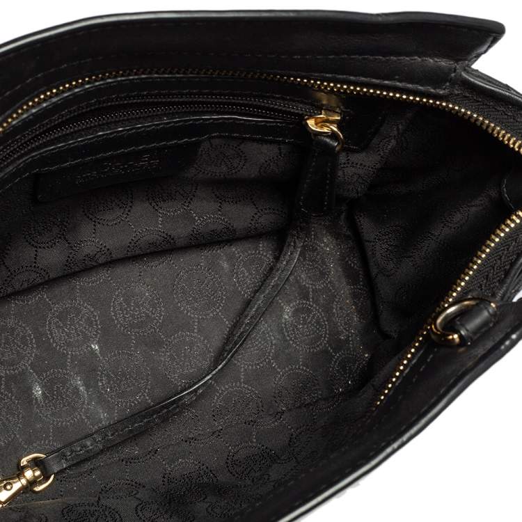 Pre Owned MICHAEL Michael Kors White/Black Leather Small Selma Shoulder Bag