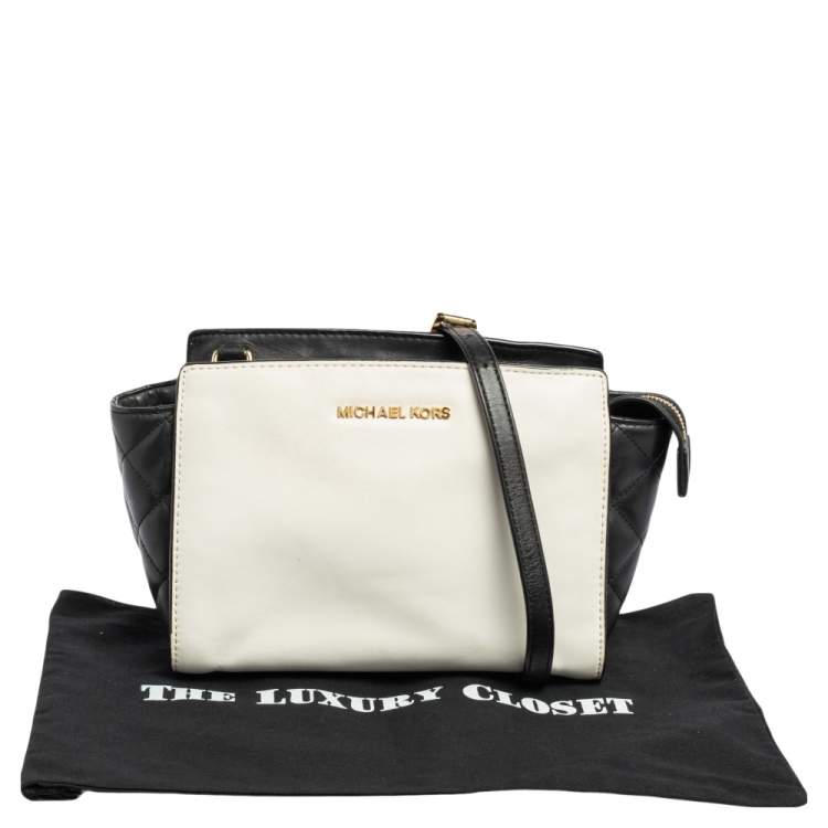 Pre Owned MICHAEL Michael Kors White/Black Leather Small Selma Shoulder Bag