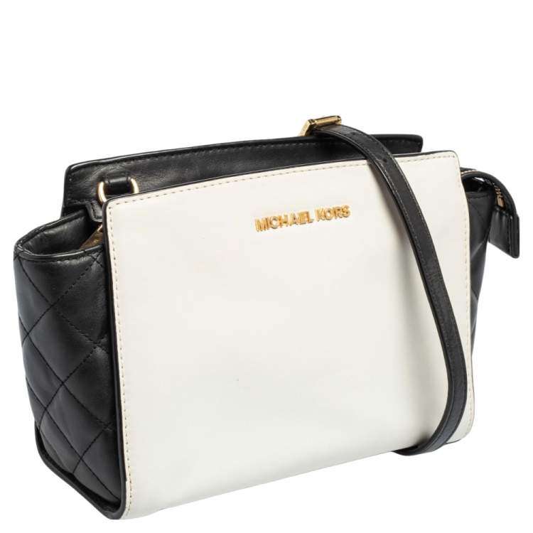 Pre Owned MICHAEL Michael Kors White/Black Leather Small Selma Shoulder Bag