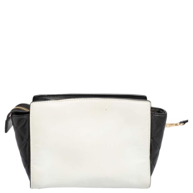 Pre Owned MICHAEL Michael Kors White/Black Leather Small Selma Shoulder Bag