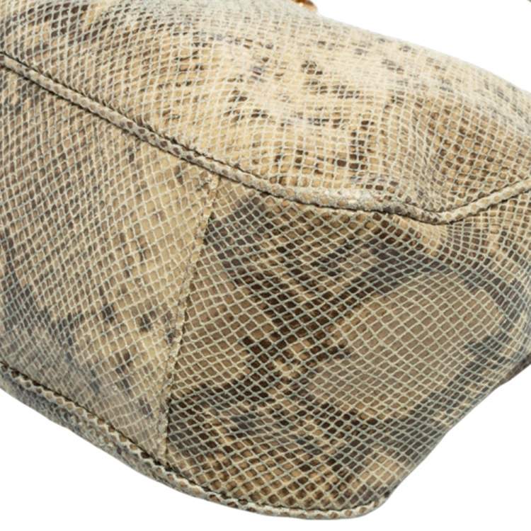 Pre Owned Michael Michael Kors Beige/Black Python Effect Leather Fulton Hobo