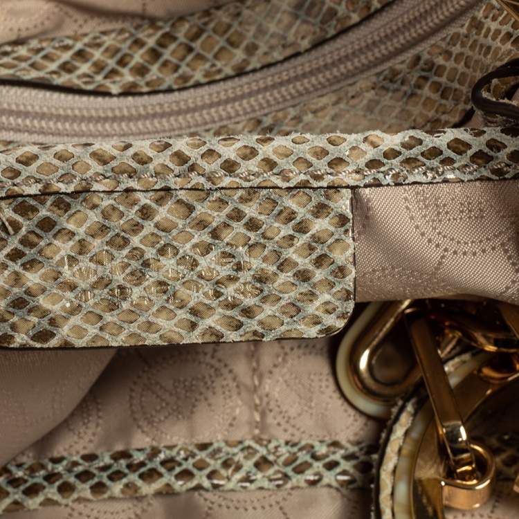 Pre Owned Michael Michael Kors Beige/Black Python Effect Leather Fulton Hobo