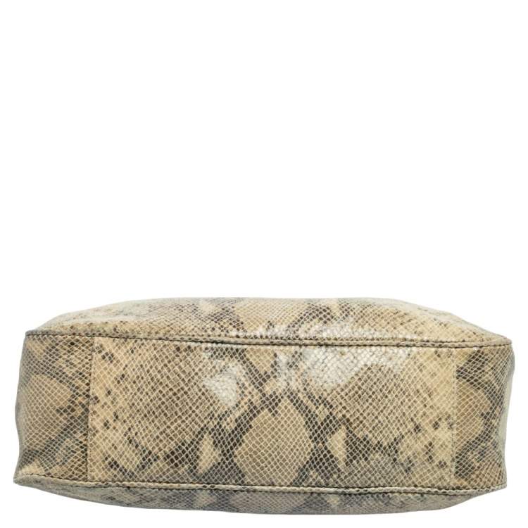 Pre Owned Michael Michael Kors Beige/Black Python Effect Leather Fulton Hobo