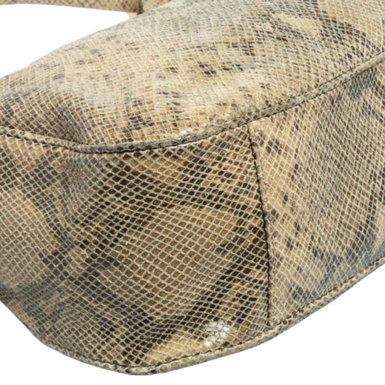 Pre Owned Michael Michael Kors Beige/Black Python Effect Leather Fulton Hobo
