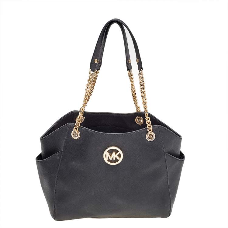 Pre Owned MICHAEL Michael Kors Black Leather Jet Set Travel Chain Tote